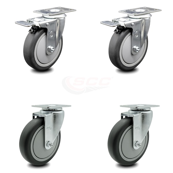 Service Caster 5 Inch Thermoplastic Rubber Wheel Swivel Top Plate Caster Total Lock Brake, 2PK SCC-TTL20S514-TPRB-2-S-2 - main